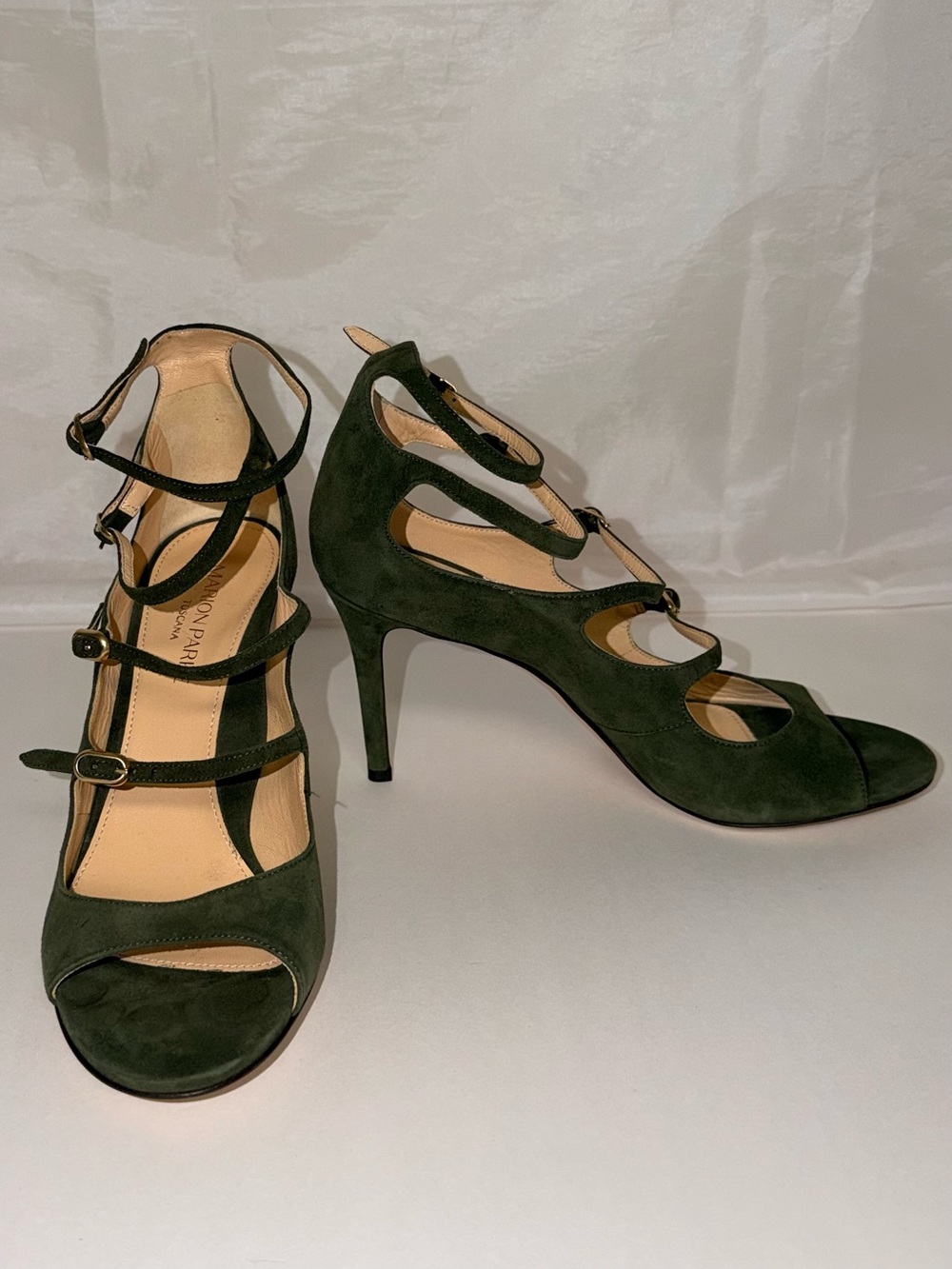 Marion Parke Olive Green Strappy Suede High Heels - 39